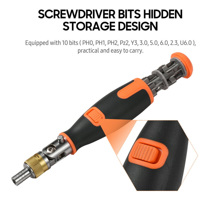 Two-Way Ratchet Screwdriver 10-in-1 Multi-Bit Ratchet Screw Drivers Set 6.23mm Adjustable Nut Driver Tool, Size: 6.32, Orange
