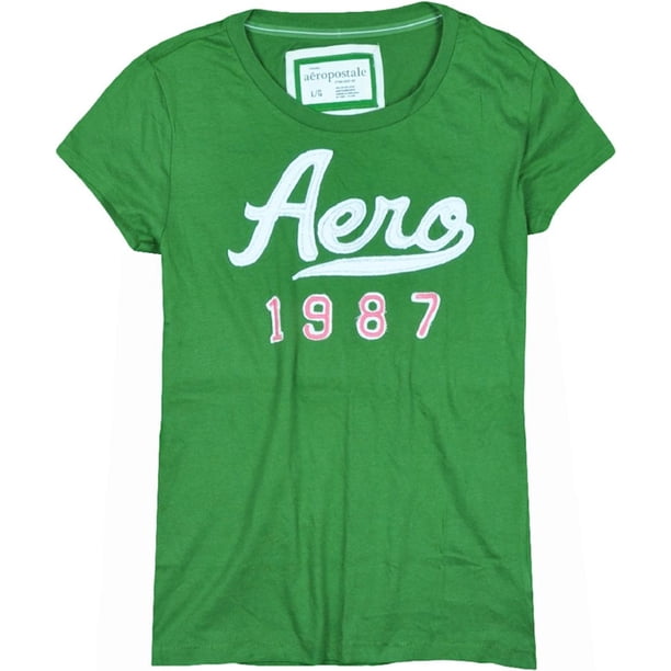 Aeropostale Mujeres Aero 1987 Camiseta Gráfica, Verde, Mediana
