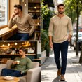 thumbnail image 5 of Dweltoz Men's Henley Shirts Long Sleeve 3 Button Casual Basic Solid Pullover Shirt Soft Comfortable Lightweight Classic Tee Tops,Light Brown S, 5 of 5