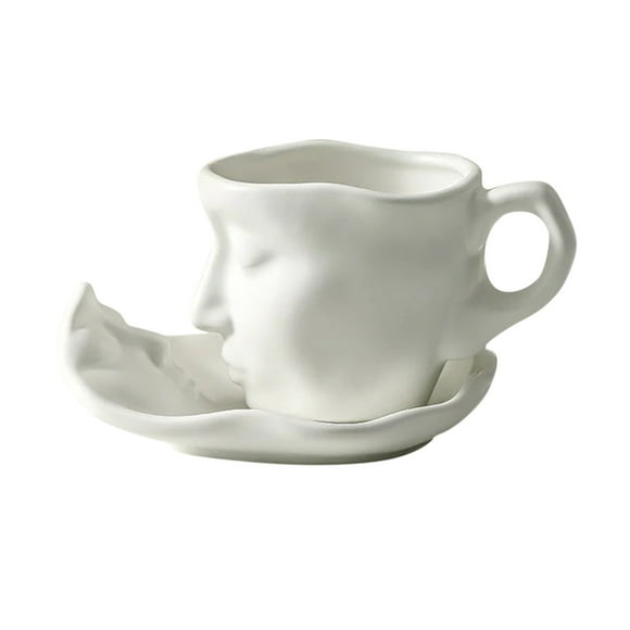 Vadktai Coffee Cup and Saucer Set - Ceramic Unique Kissing 8.5 oz Coffee Mug Set with Spoon, Face Coffee Cup and Saucer for Valentine's Day, Wedding, Anniversary
