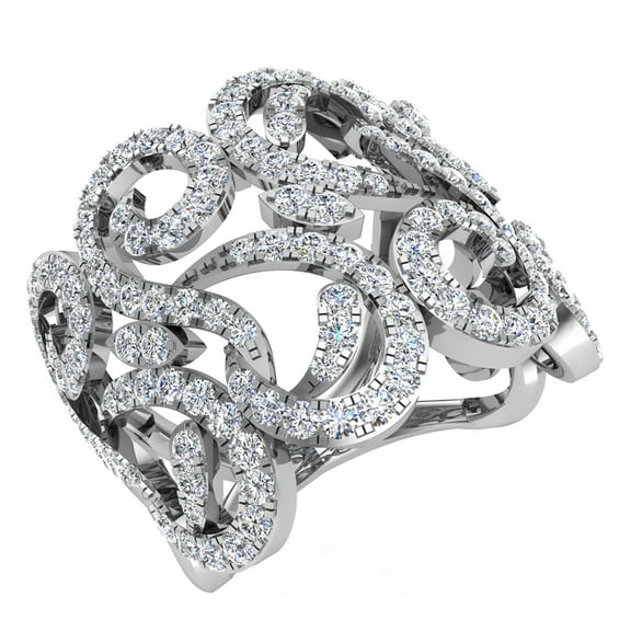 1.27 CT TW Fashion Band Filigree Diamond Cocktail Ring 14K White Gold (G,SI)