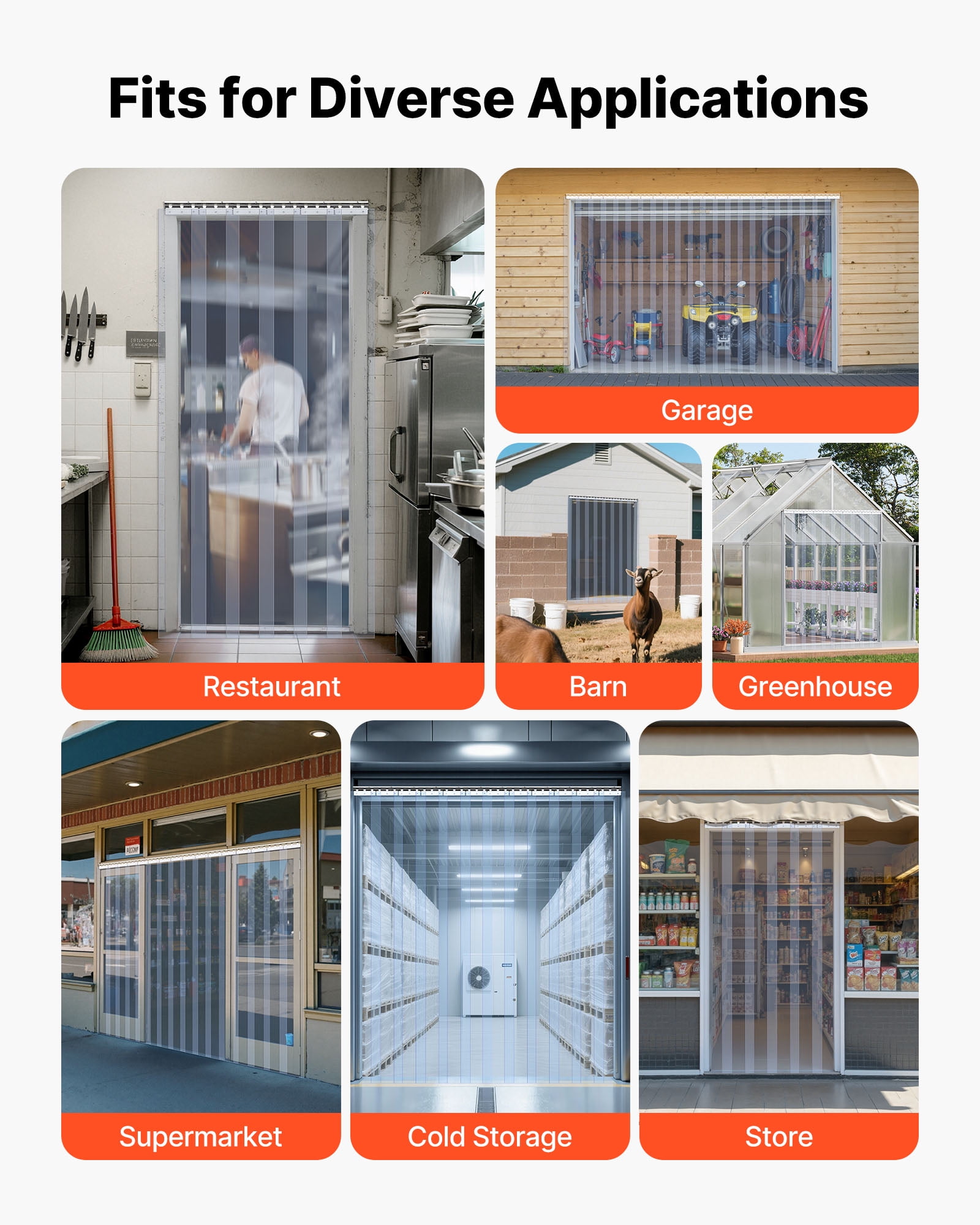 VEVOR Clear PVC Strip Curtain, 84 in Height x 38 in Width x 0.08 in Thickness, 6 PCS Walk in Freezer Cooler Curtain Strips, Thermal Insulating Plastic Door Strips for Warehouse, Freezer, Garage Doors