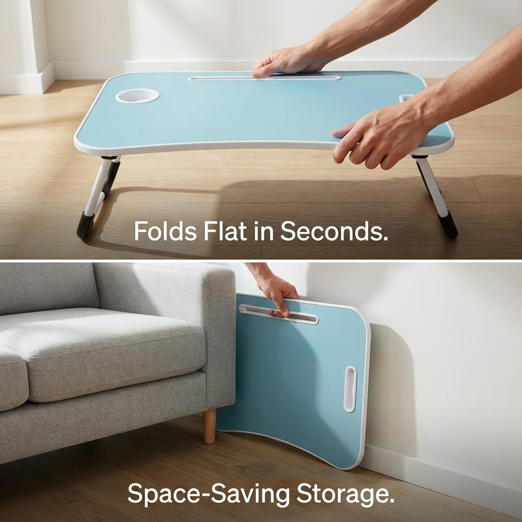 Foldable Lap Desk for Laptop & Writing - 23 inch Bed Tray Table with Cup Holder & Tablet Slot - Portable Notebook Stand for Eating, Sofa, Couch & WFH Students
