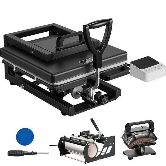 KFFKFF 15 x 15 Inch Heat Press Machine, 5-in-1 Multifunctional Design, Quick and Even Heating, Innovative Patented Structure, User-Friendly Controls, Sublimation Press for T-shirts, Mugs, Black