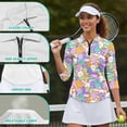 thumbnail image 5 of Garronmavis Rabbit Egg Women's Golf Shirt and Sun Visor Hat Set 4-Way Stretch 3/4 Sleeve Golf Shirts Quarter Zip Adjustable UV Protection Sun Hat Cap for Camping Fishing Music Festival, 5 of 7