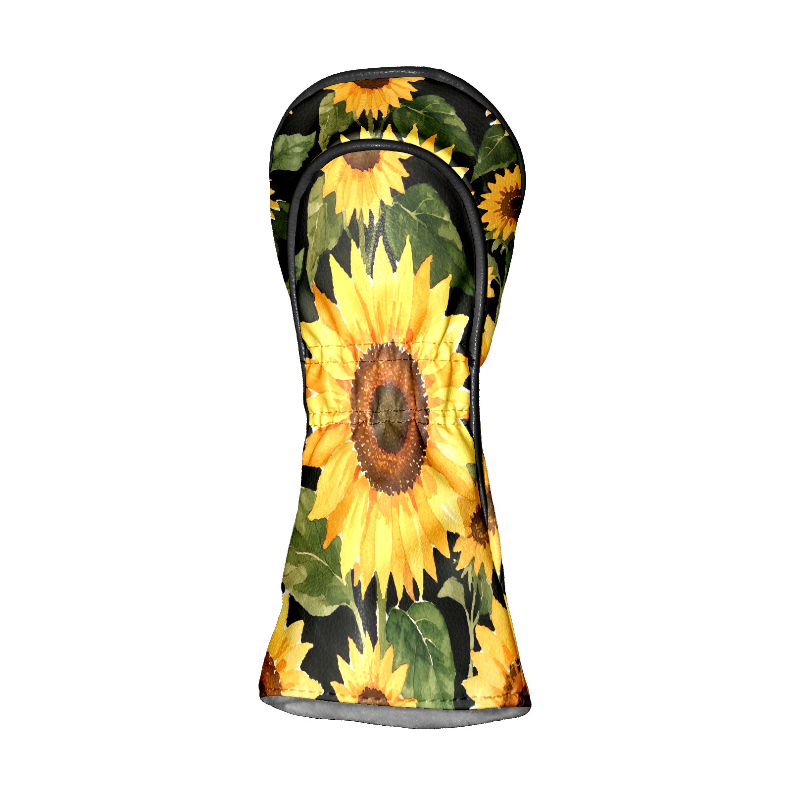 Golf Club Covers, Black Sunflower Premium PU Leather Driver Hybrid Putter Head Covers with Velvet Lining, Waterproof Golf Gifts for Men Women