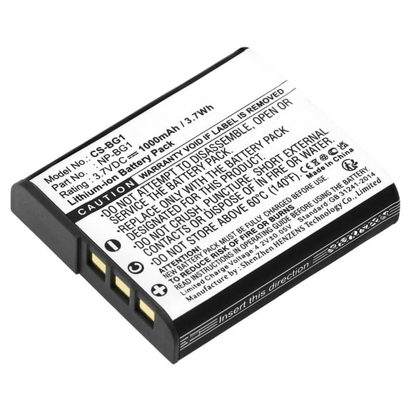Replacement Battery for Cyber-shot DSC-W120/B,Cyber-shot DSC-W120/L,Cyber-shot DSC-W120/P,Cyber-shot DSC-W125,Cyber-shot DSC-W130,Cyber-shot DSC-W130/B,NP-BG1,NP-FG1,3.7V/1000mAh