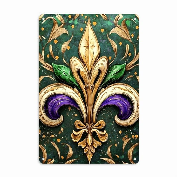 1pc Fleur-de-Lis Metal Tin Sign, Thick Iron Party Mardi Gras Theme Decor, Indoor_ Outdoor Wall Art, Wreath Decoration, Durable Farmhouse Decor, with for Home, Bar, Garage, Cafe, Garden, Festive Gift
