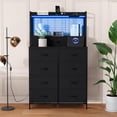thumbnail image 3 of Commode Intelligente avec 11 Tiroirs en Tissu, Station de Recharge Intégrée avec Chargeur Sans Fil et Éclairage DEL RVB, Armoire de Rangement Industrielle Anti-Basculement pour Chambre, Gris Foncé Blanc Noir Brun, 3 of 7