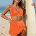 thumbnail image 6 of Mlkoz Swimsuits for Women Solid Color V Neck Ruched Drawstring High Waist Swim Skirt Bikini Sets Two Piece Swimsuit, 6 of 6