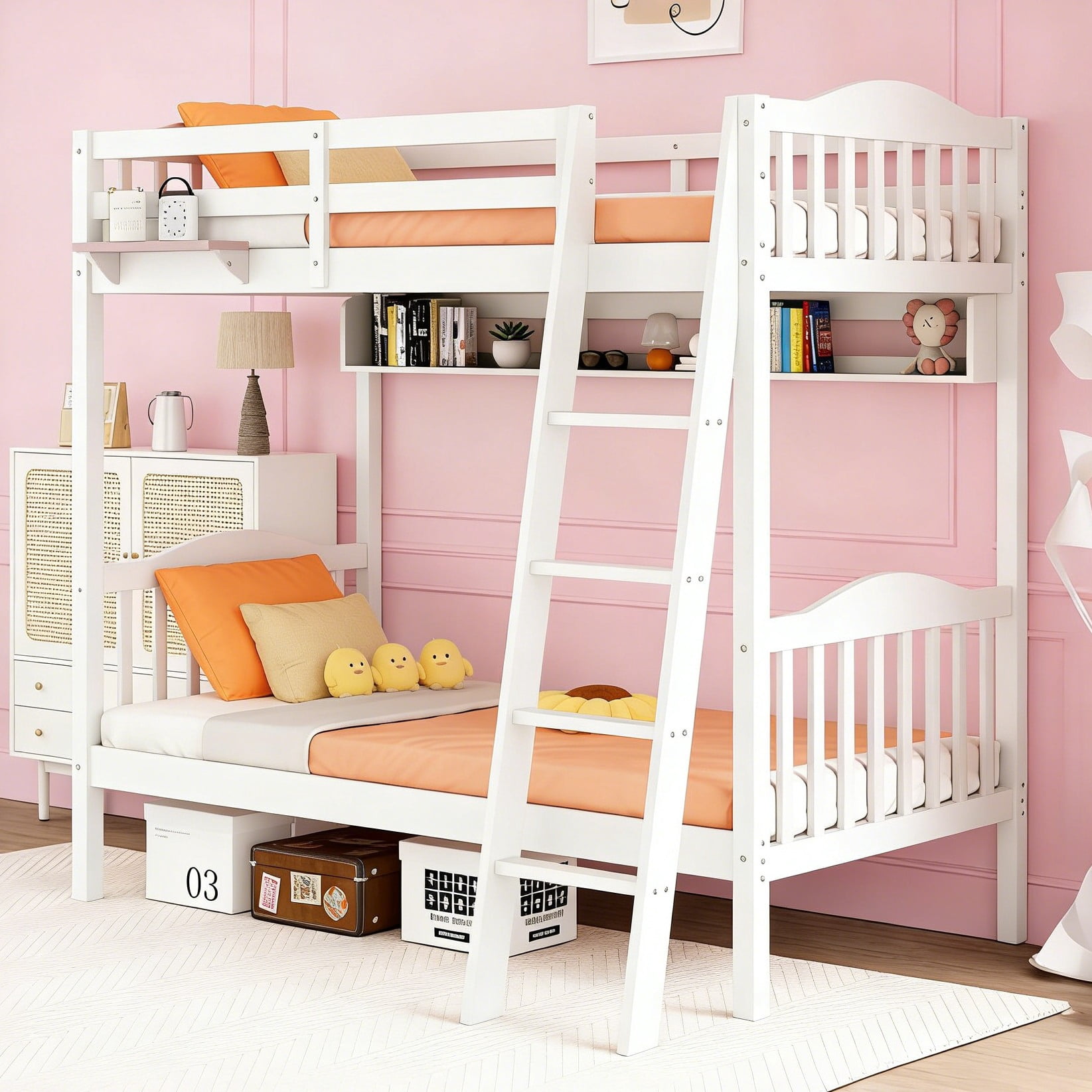 【tak】ベッド Ktaxon Twin Over Twin Bunk Bed with Safety Guardrails, Solid Wood