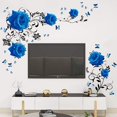 thumbnail image 1 of Pegatinas de pared de rosa azul, calcomanía de pared de vid de flor de rosa, decoración de pared floral de peonía azul, arte de pared de vinilo DIY para dormitorio, sala de estar, sofá, TV, telón de JAMW Sencillez, 1 of 5