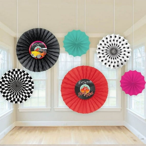 I Love Rock and Roll 'Classic 50s' Paper Fan Decorations (6ct)