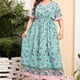 thumbnail image 4 of Vestido de verano con estampado de tallas grandes para mujer, cuello en V, manga corta, cintura elástica, vestido de playa, vestido de sol, vestido midi fluido con volantes Pompotops ghjkhdj16034, 4 of 9