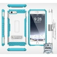 thumbnail image 2 of WHITE TURQUOISE TRI-SHIELD RUGGED CASE with KICKSTAND + BELT CLIP HOLSTER + LANYARD WRIST STRAP + WALLET CREDIT CARD SLOT + TEMPERED GLASS PROTECTOR FOR APPLE iPHONE 7/8, 2 of 7