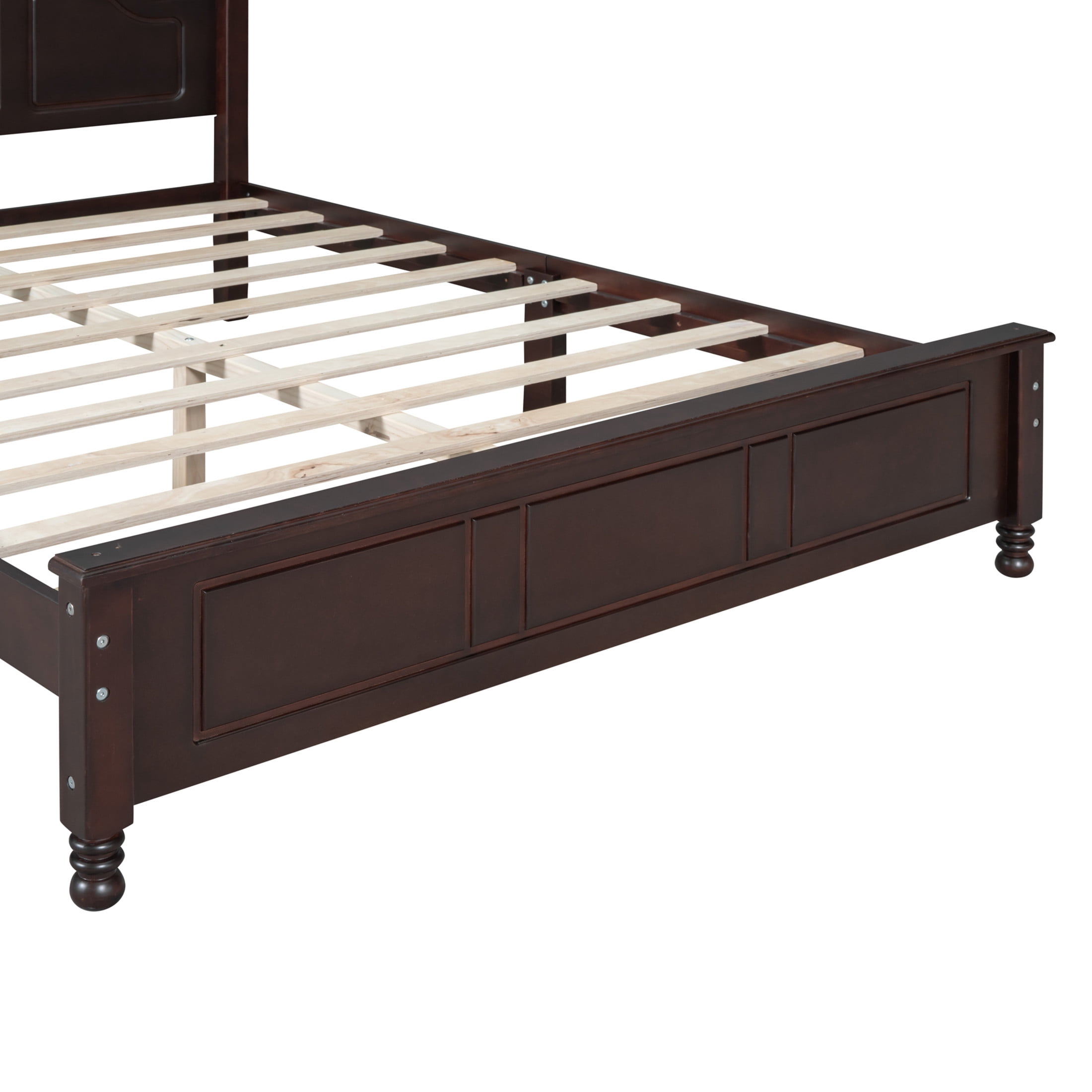 Noble House Queen Size Platform Bed with Retro Wave Headboard, Wooden Slat Support, Walnut