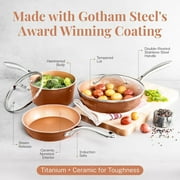 Gotham Steel Hammered Copper 12 Inch Non Stick Frying Pans with Lid, Frying Pans Nonstick with Lid, Non Toxic Ceramic Pan for Cooking, Nonstick Frying Pan, Induction Pan, Oven and Dishwasher Safe
