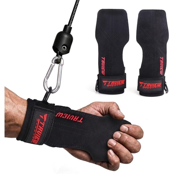 Wrist Straps for Weightlifting With D Ring,Double Layer Leather Wrist Strap For Deadlift And Powerlifting, Adjustable Neoprene Padded Gym Workout Lifting Hooks,Black