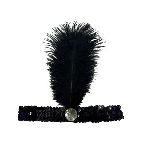 20s Flapper Black Sequin 2-Feather Headband Costume Accessory Set