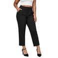 thumbnail image 2 of Cagogo Women Plus Size High Waisted Capri Pants with Pockets Solid Straight Leg Cropped Trousers Elegant Office Casual Summer Lounge Pants, Black 3XL, 2 of 8