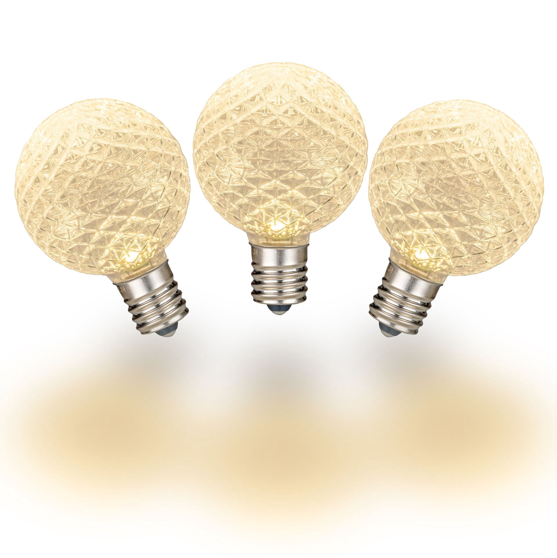 Novelty Lights 25 Pack G40 Warm White Diamond Faceted LED Globe Bulbs E12 Candelabra Base