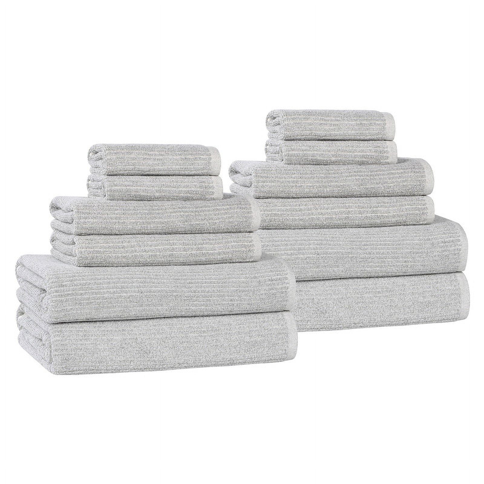 Superior Destin Viscose 12 Piece Cotton Blend Towel Set, Medium Weight Soft Towels, Platinum