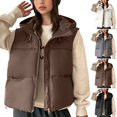 thumbnail image 2 of UPPADA Puffer Vest for Women Stand Collar Zip up Down Jackets for Ladies Lightweight Quilted Jacket with Pockets Winter Outerwear winter saving Coffee,L, 2 of 9