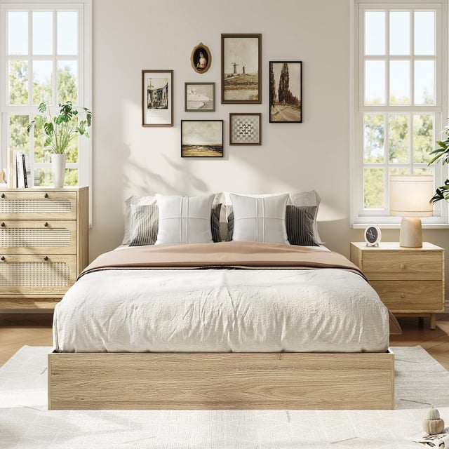 AKDSteel Solid Wood Platform Bed Frame, Twin/Full/Queen/King Size, Sturdy Wooden Slats, No Box Spring Needed