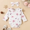 thumbnail image 4 of StylesILove Baby Toddler Girls Ruffle Long Sleeve Floral Bodysuit, Suspenders Skirt and Headband 3pcs Overall Dress Outfit (6 Months, Pink), 4 of 7