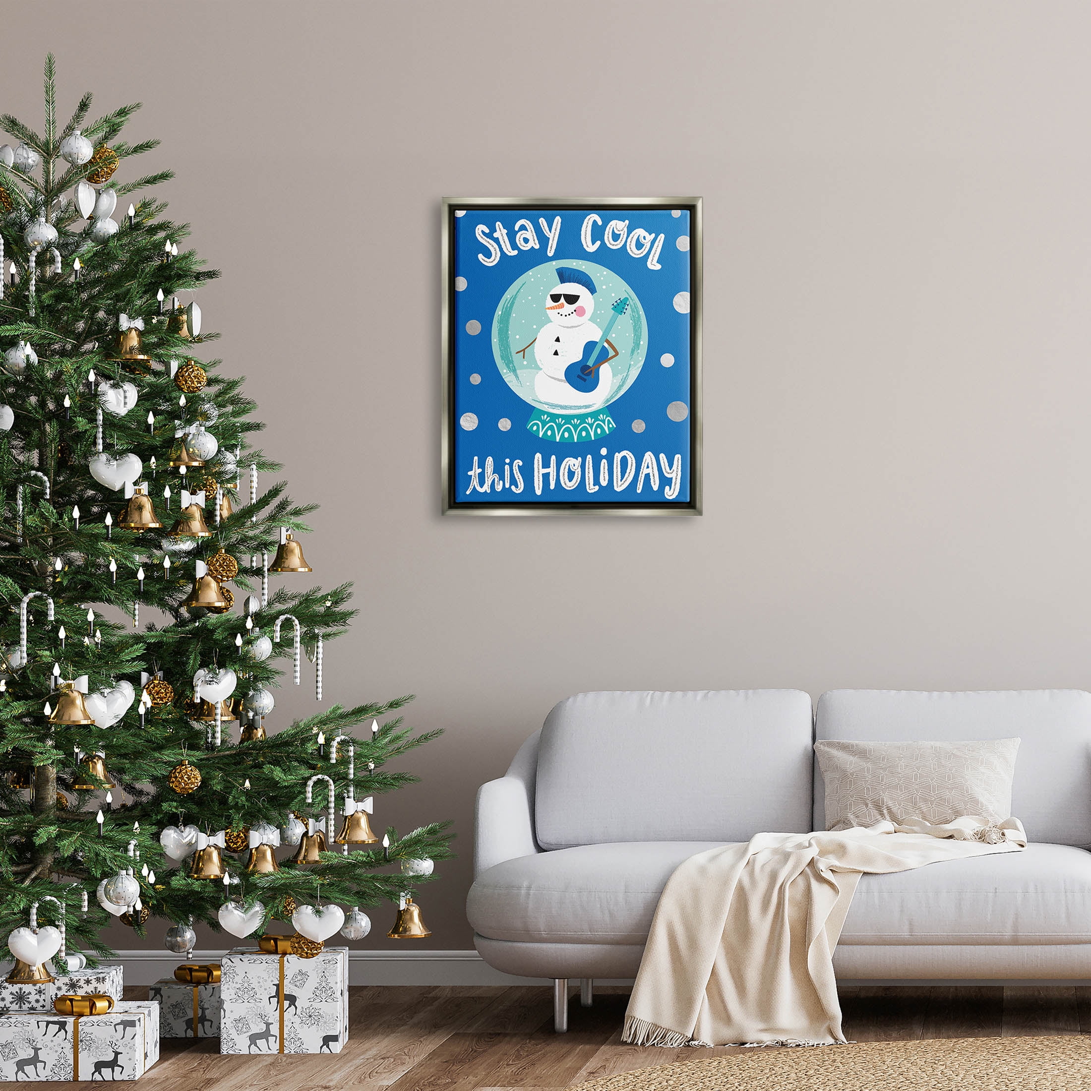 Stay Cool This Holiday Musician Snowman Holiday Graphic Art Luster Gray Framed Art Print Wall Art