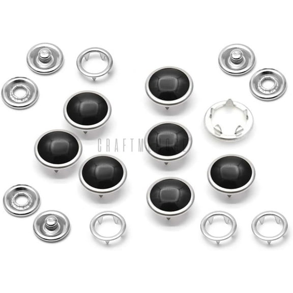 20 Sets 10.5MM Black Pearl Snaps Fasteners Pearl-Like Button for Western Shirt Clothes Popper Studs (Black)