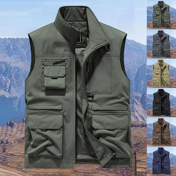 UVEASISHA Big and Tall Cargo Vest for Men Outdoor Lightweight Quick Dry Hiking Vest Breathable Sleeveless Travel Jackets with Multi Pockets Army Green 3XL