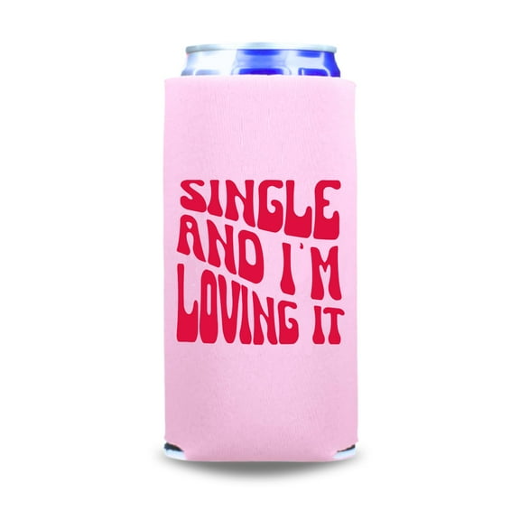 Valentine's Skinny Coolers, Single And I'm Loving It, Funny Valentine's Spiked Seltzer Coolies, Drink Accessory, Gag Gift and Party Favors (Blush)