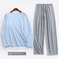 thumbnail image 1 of Conjunto de pantalones de dormir ultrafinos de manga larga de seda helada para hombre, ropa para el hogar para primavera y verano, pantalones largos de nueve puntos, traje camisón, 1 of 5