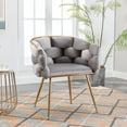 thumbnail image 3 of Velvet Dining Chair, Modern Accent Chair with Woven Back and Golden Metal Legs, Upholstered Armchair Side Chair for Dining Room Kitchen Living Room Vanity Room, Gray, 3 of 8
