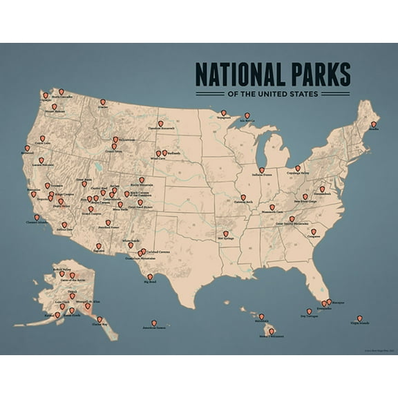US National Parks Map 11x14 Print