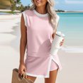 thumbnail image 2 of Skirt Sets Women 2 Piece Outfits Contrast Stripe Crewneck Ribbed Tank Top Split Lined Skirt Tennis Summer Tracksuits Pink XL, 2 of 5