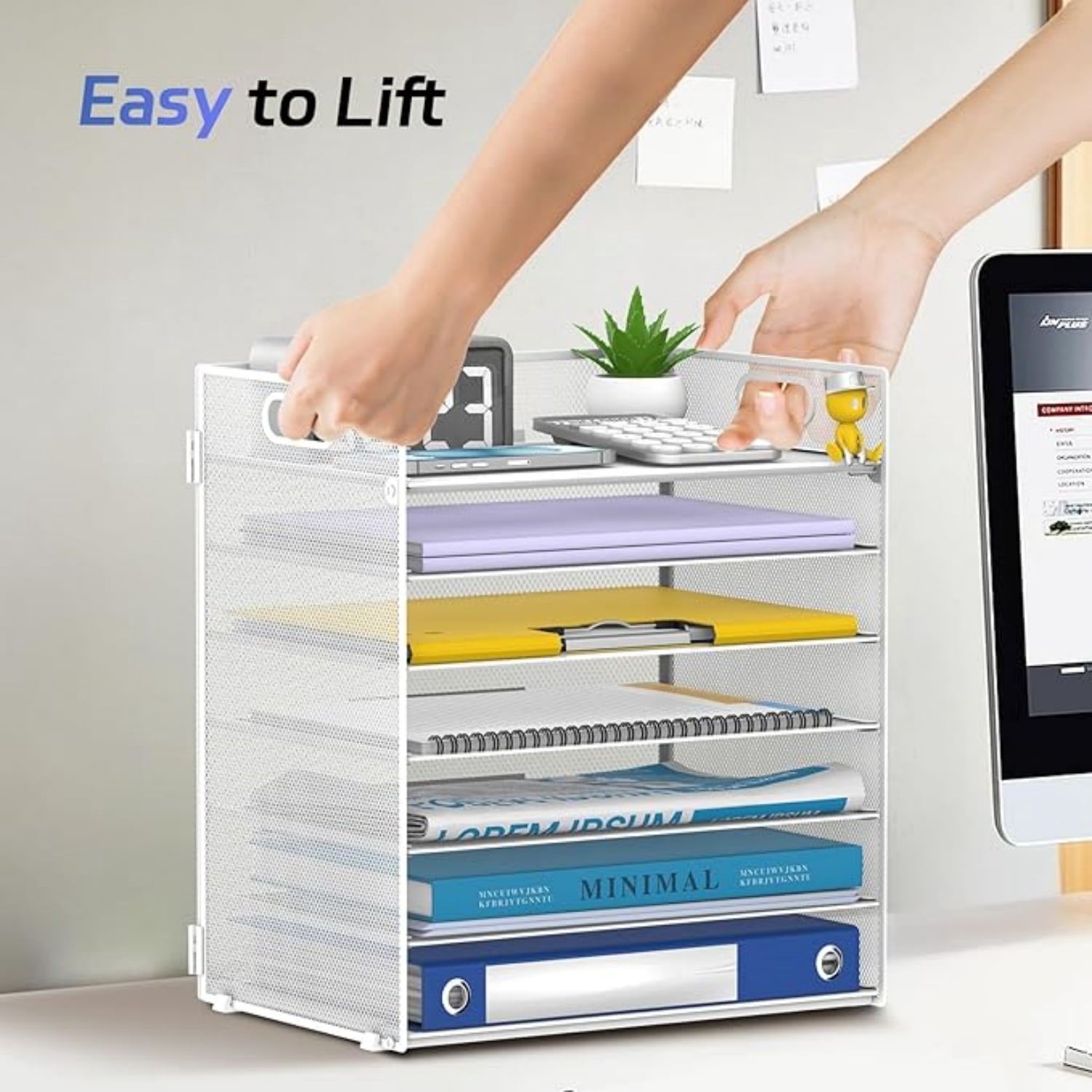 INTIGE 7 Tier Paper Organizer, Mesh Desktop File Holder with Handles for Office