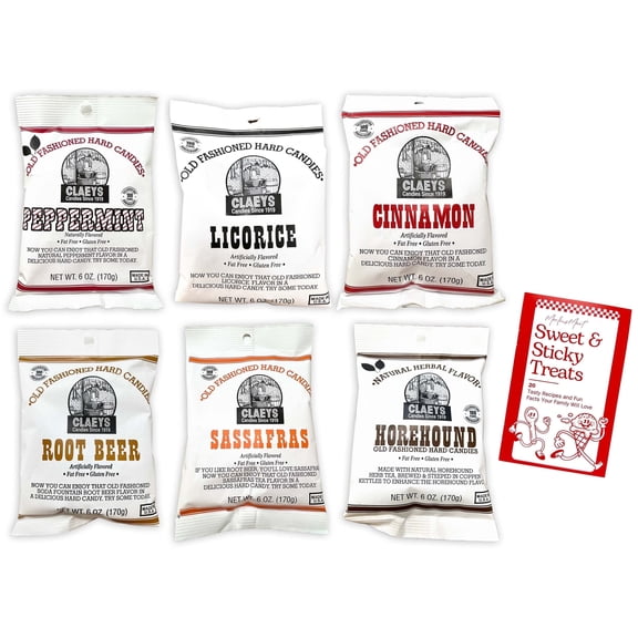 Old Fashioned Hard Candies - 6 flavors - 1 each: Peppermint, Licorice, Cinnamon, Root Beer, Sassafras, Horehound (6 oz) MerlinsMart Zine | Claeys
