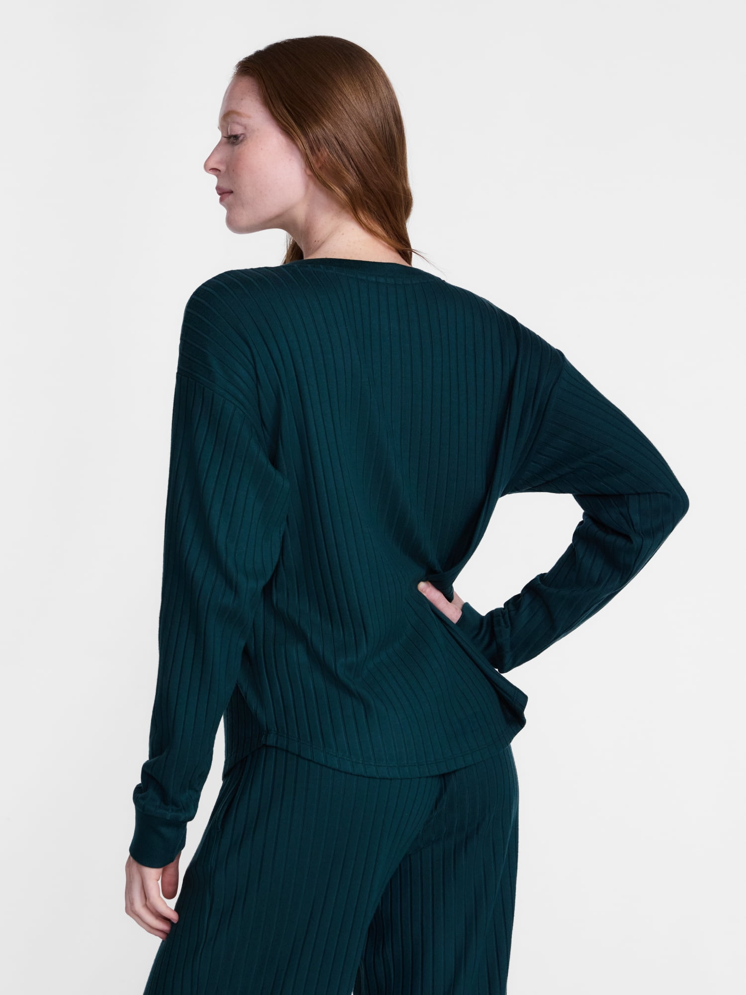 Joyspun Women's Cozy Lounge Collection Hacci Long Sleeve Henley Sleep Top, Sizes XS to 3X