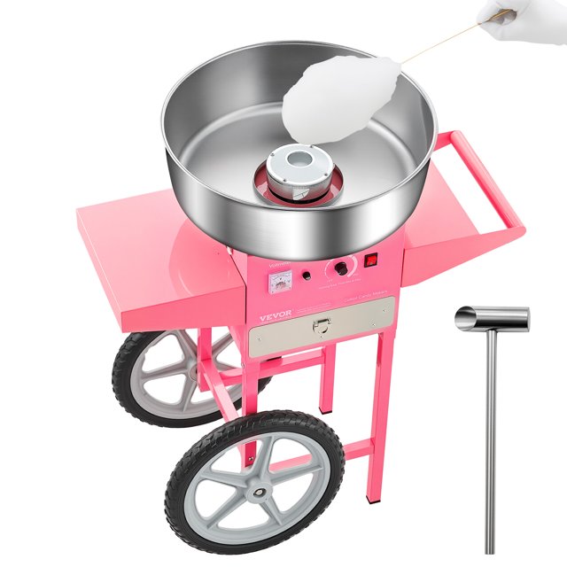 VEVOR Máquina comercial para hacer algodón de azúcar con carrito, 1000 W, para fiestas, color rosa