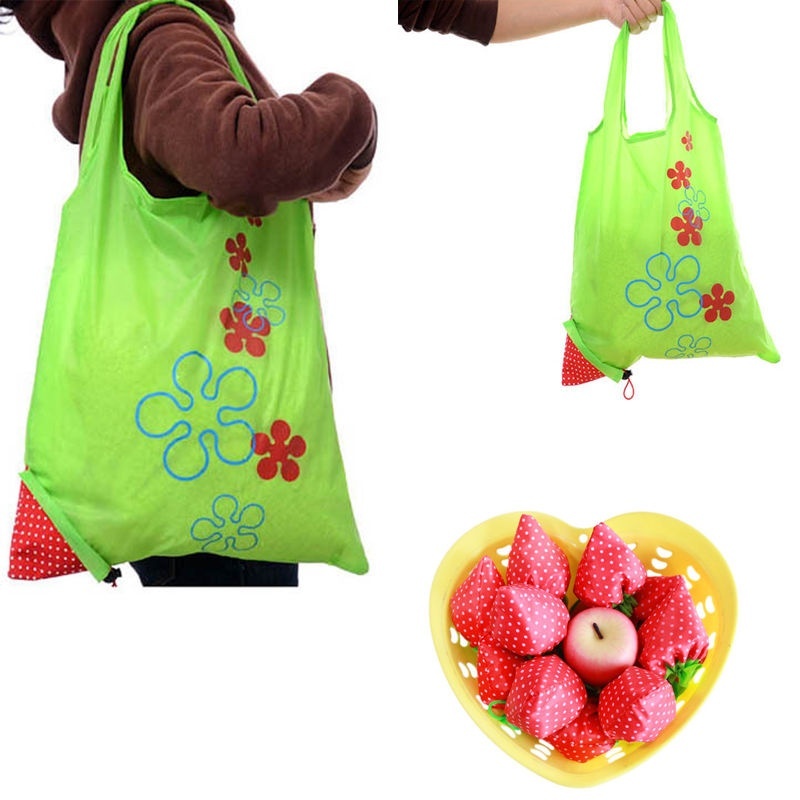 Large Nylon Reusable Folding Strawberry Eco Grocery Bag Retail Shopping
