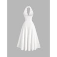 thumbnail image 2 of White Halter Neck Lace Trim Textured A-Line Ruffle Elegant Dress, 2 of 6
