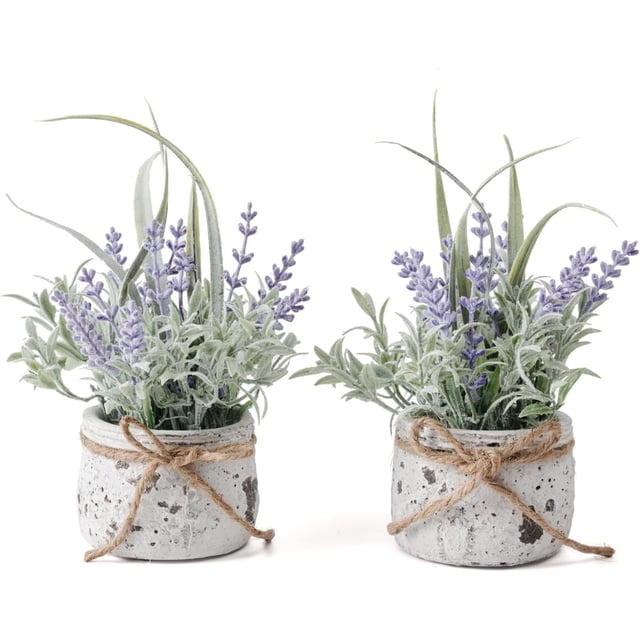 Plantas falsas, paquete de 2 plantas artificiales de lavanda en maceta, decoración para comedor, baño, sala de estar