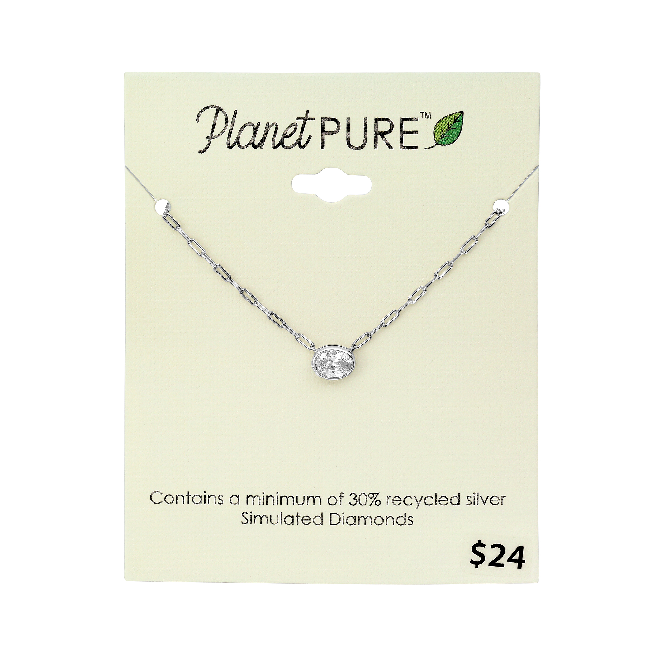 Planet Pure Women's Simulated Diamonds Oval Necklace in Recycled Sterling Silver 18"