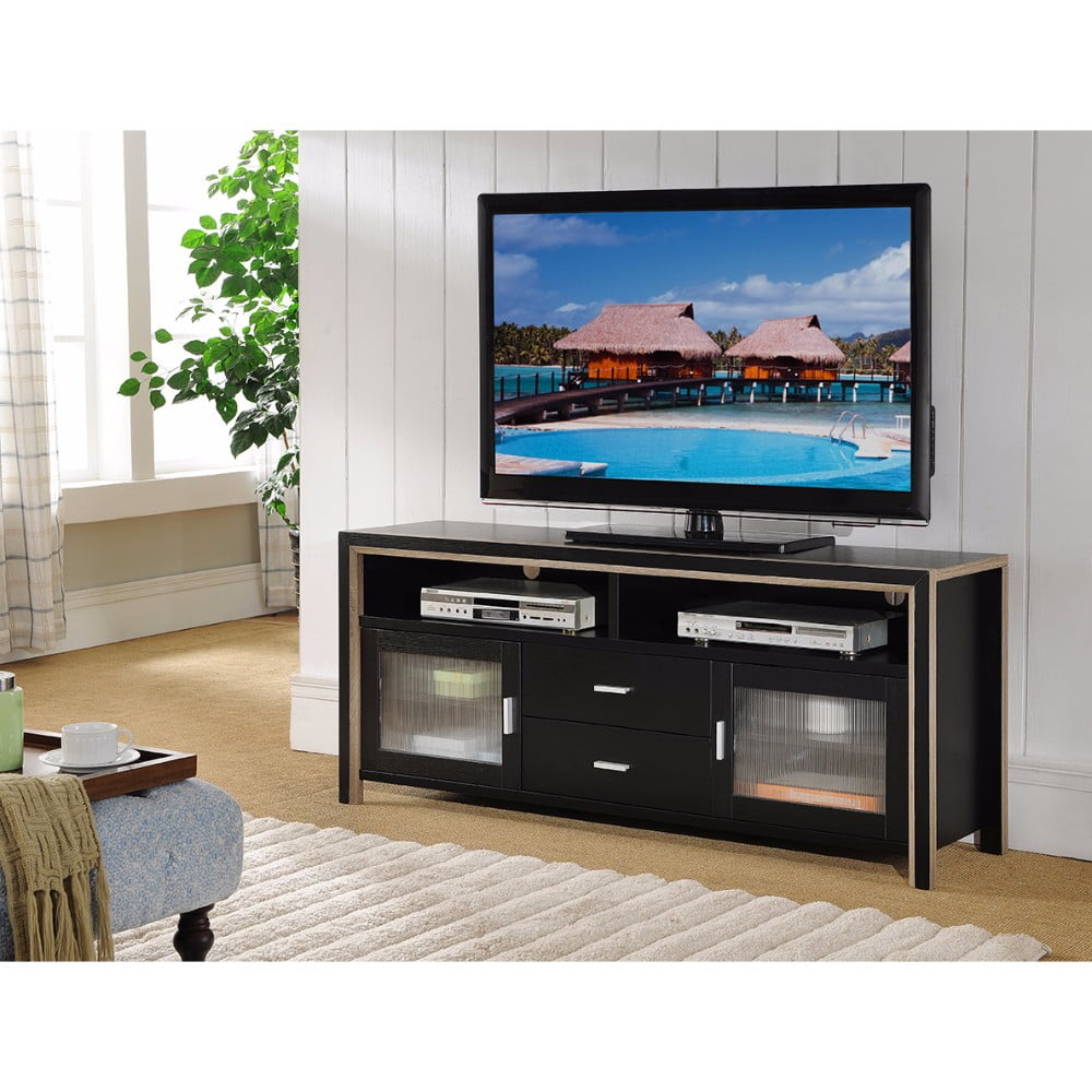 Stylish Two Tone TV Stand Frosted Black and Brown Walmart