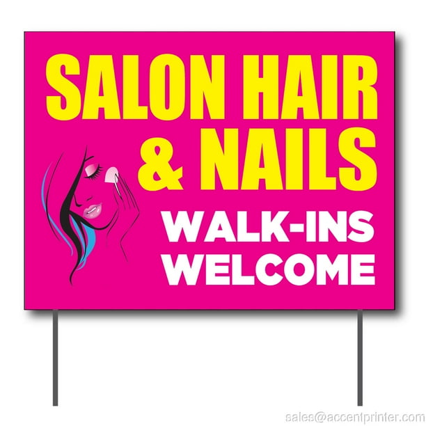 Salon Hair & Nails WalkIns Curbside Sign, 24"w x 18"h, Full