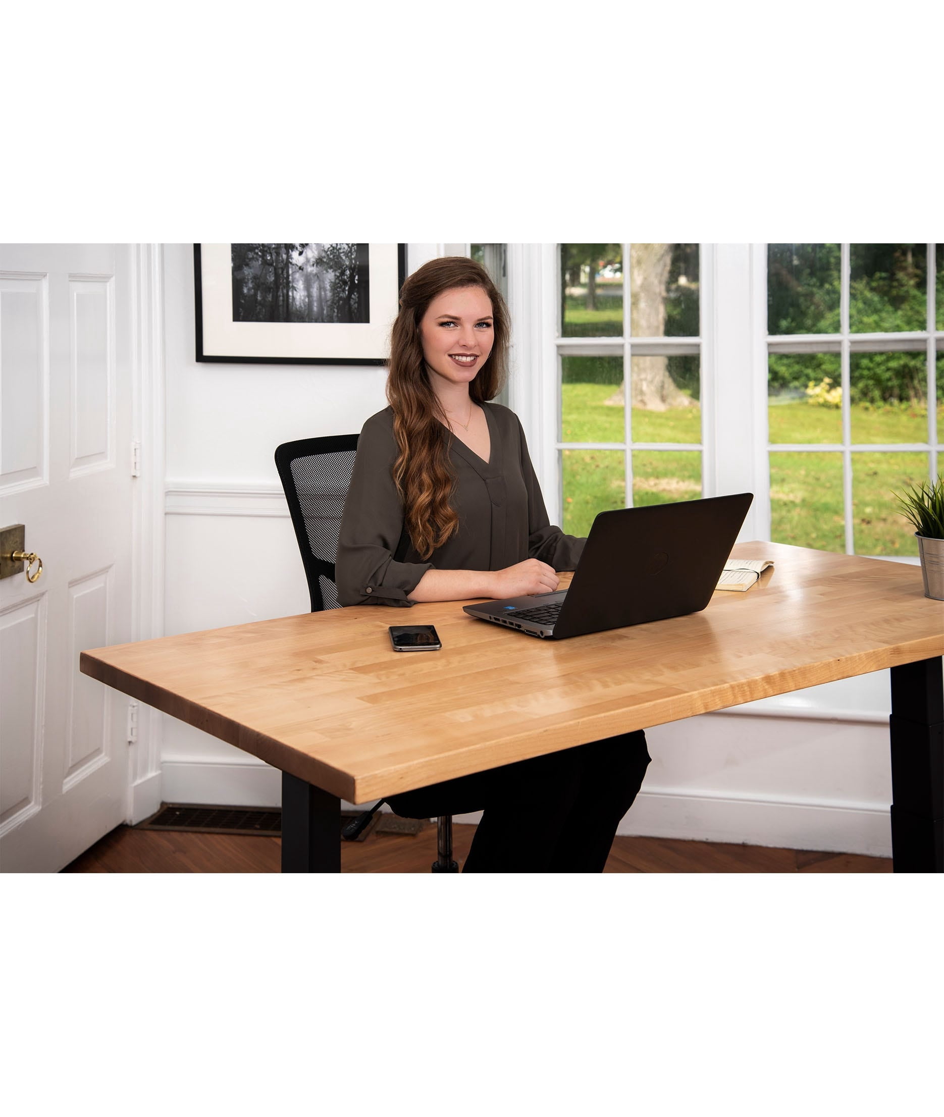 Stand Up Desk Store Dual Motor Electric Adjustable Height Standing Desk with EZ Assemble Steel Frame (Charcoal Frame/Gloss White Top, 60" Wide)
