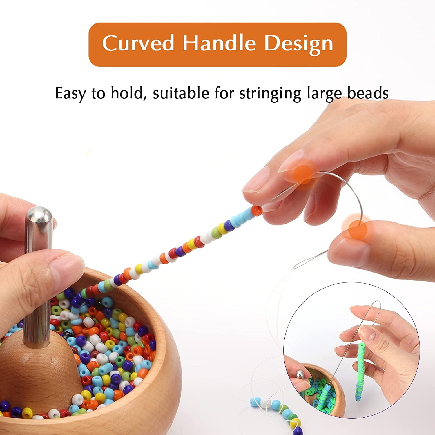  Big Eye Curved Beading Needles, BENBO 8PCS Stainless Curved  Beading Needles with Handle Loader String Bead Needles Large Eye Curved  Bead Spinner Needles for String Seed Beads Jewelry Making, 2 Styles 