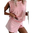 thumbnail image 2 of Womens Travel Outfits Summer Lounge Set Two Pieces Mineral Wash Cotton Tank Top Lined Split Athletic Skirt Set Pink M, 2 of 9